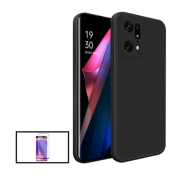 Kit Película de Vidro Temperado GorilasGlass Curvado + Capa Proteção Traseira Silicone para Oppo Find X5 - Preto