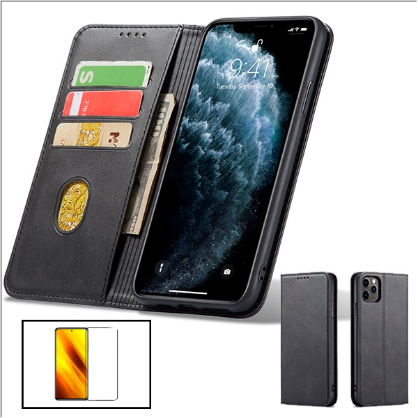 Kit Capa Tipo Livro Fecho Magnético + Película de Vidro Temperado GorilasGlass para Xiaomi Poco X3 GT