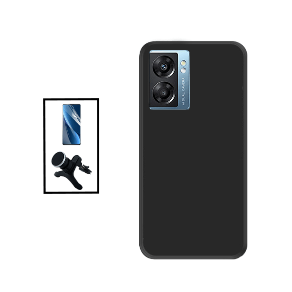 Kit Película Protectora de Hydrogel Frente + Capa Proteção Traseira Silicone + Suporte Magnético Com Pernas para OnePlus A77 - Preto