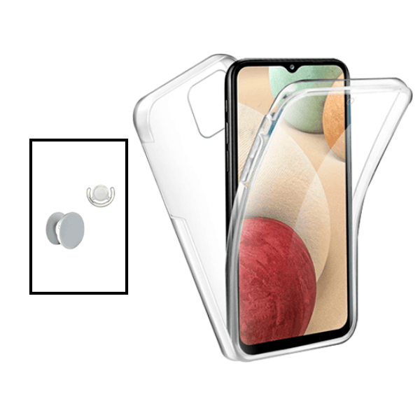 Kit Capa 360° Proteção Frente e Verso + 1 HandHolder + 1 Suporte HandHolder Branco para Samsung Galaxy A03 4G - Transparente/Branco
