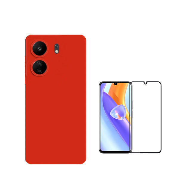 Kit Película de Vidro Temperado GorilasGlass + Capa Proteção Traseira Silicone GIFT4ME para Xiaomi Redmi 13C - Vermelho