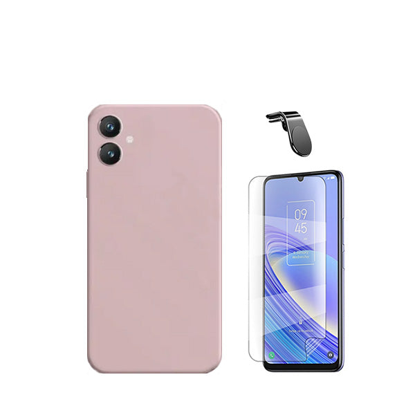 Kit Película Protectora de Hydrogel Frente + Capa Proteção Traseira Silicone + Suporte de Carro Magnético L Phonecare para Samsung Galaxy A05 - Rosa