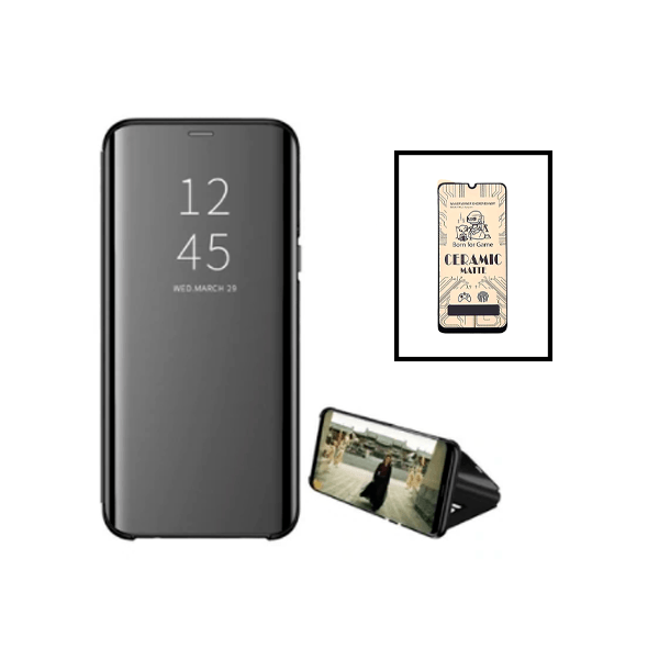 Kit Capa Tipo Livro Inteligente + Vidro Temperado Ceramica Full Cover para Samsung Galaxy M32 5G