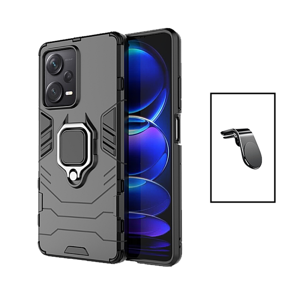 Kit Suporte de Carro Magnético L + Capa de Proteção Militar Magnética para Xiaomi Poco X5 - Preto