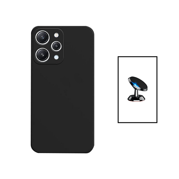 Kit Suporte Magnético + Capa Proteção Traseira Silicone para Xiaomi Redmi Note 12R - Preto