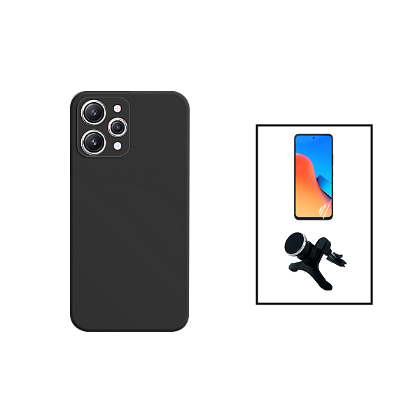 Kit Película Protectora de Hydrogel Frente + Capa Proteção Traseira Silicone + Suporte Magnético Com Pernas para Xiaomi Redmi 12 - Preto