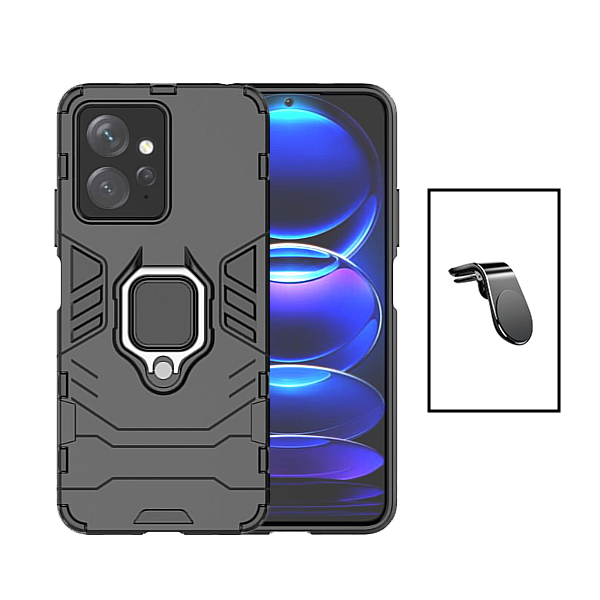Kit Suporte de Carro Magnético L + Capa de Proteção Militar Magnética para Xiaomi Redmi Note 12 4G - Preto