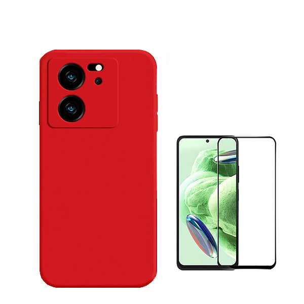Kit Película de Vidro Temperado GorilasGlass + Capa Proteção Traseira Silicone Phonecare para Xiaomi 13T Pro - Vermelho