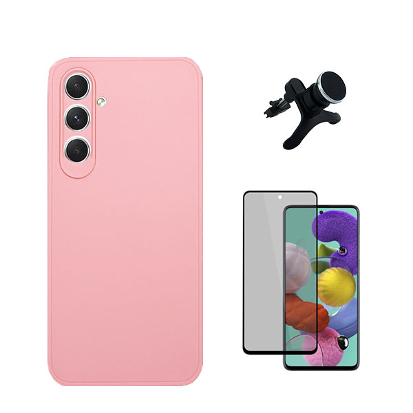 Kit Película de Vidro Temperado Privacidade + Capa Proteção Traseira Silicone + Suporte Magnético L GIFT4ME para Samsung Galaxy S23 FE - Rosa