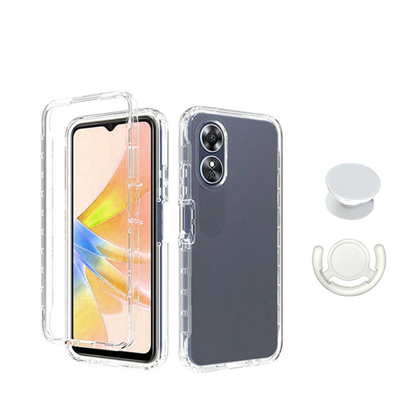 Kit Capa 360° Proteção Frente e Verso + 1 HandHolder + 1 Suporte HandHolder Branco GIFT4ME para Oppo F23 5G - Transparente/Branco