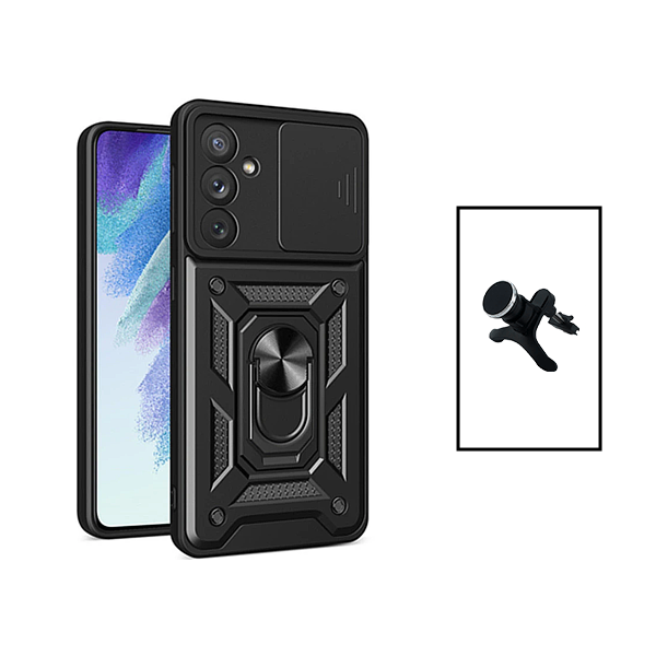 Kit Suporte Magnético Com Pernas + Capa de Proteção Militar Magnética Janela Deslizante para Samsung Galaxy A34 5G - Preto