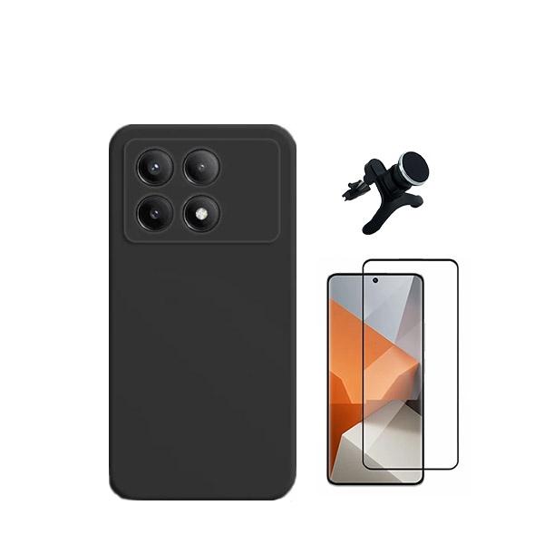 Kit Película de Vidro Temperado GorilasGlass + Capa Proteção Traseira Silicone + Suporte Magnético Com Pernas GIFT4ME para Xiaomi Poco X6 Pro 5G - Preto