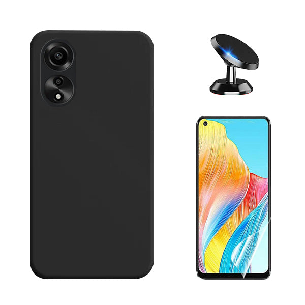 Kit Película Protectora de Hydrogel Frente + Capa Proteção Traseira Silicone + Suporte Magnético GIFT4ME para Oppo A78 4G - Preto