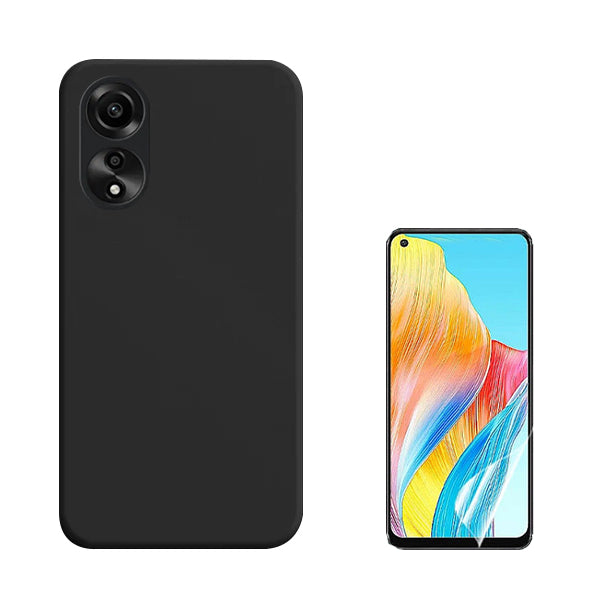 Kit Película Protectora de Hydrogel Frente + Capa Proteção Traseira Silicone GIFT4ME para Oppo A78 4G - Preto