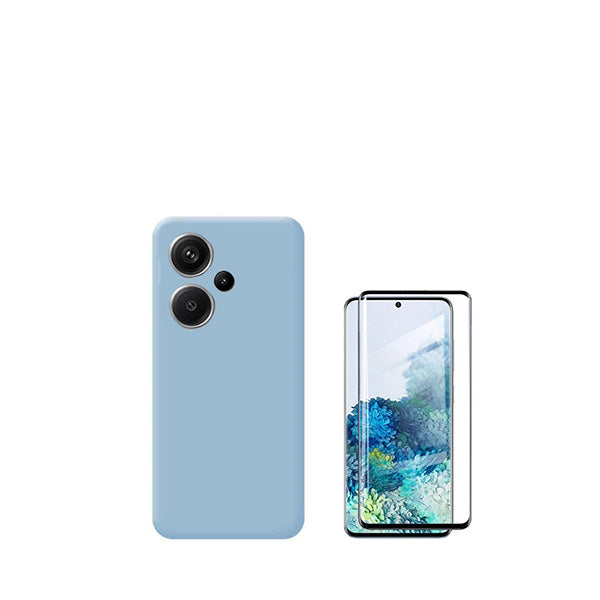 Kit Película de Vidro Temperado GorilasGlass + Capa Proteção Traseira Silicone GIFT4ME para Xiaomi Redmi Note 13 Pro + Plus - Azul Claro