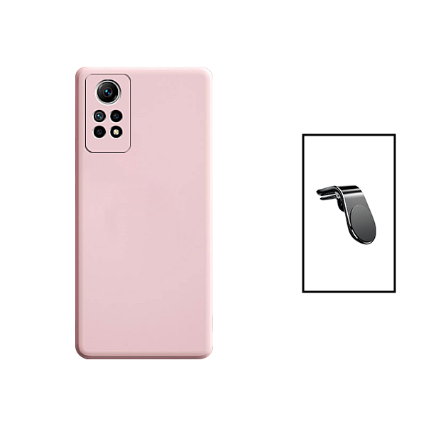 Kit Suporte de Carro Magnético L + Capa Proteção Traseira Silicone para Xiaomi Redmi Note 12 Pro 4G - Rosa