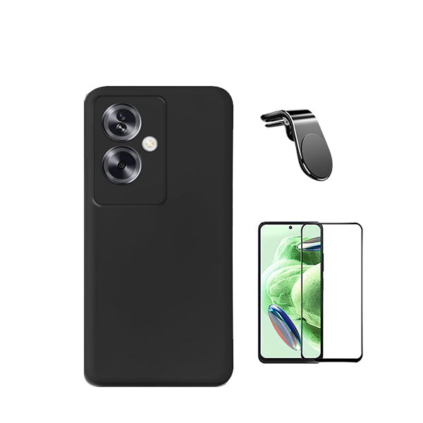 Kit Película de Vidro Temperado GorilasGlass + Capa Proteção Traseira Silicone + Suporte de Carro Magnético L GIFT4ME para Oppo A79 5G - Preto