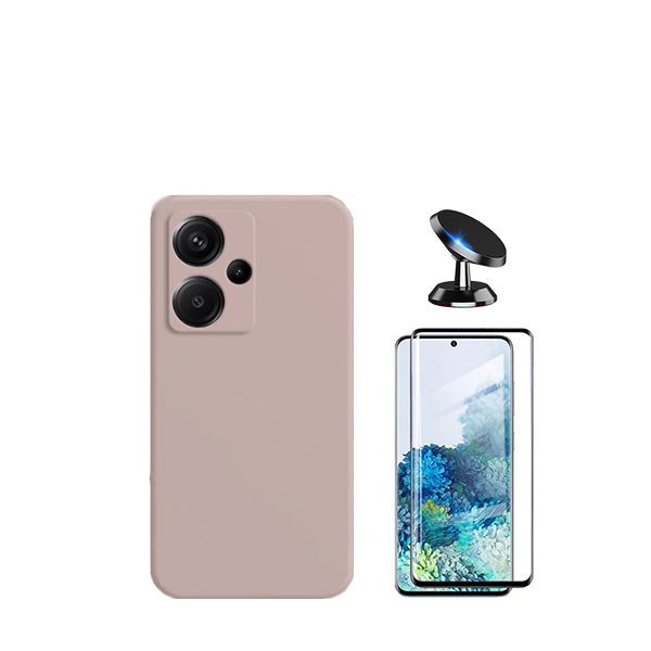 Kit Película de Vidro Temperado GorilasGlass + Capa Proteção Traseira Silicone + Suporte Magnético GIFT4ME para Xiaomi Redmi Note 13 Pro+ Plus - Rosa