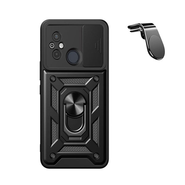 Kit Suporte de Carro Magnético L + Capa de Proteção Militar Magnética Janela Deslizante Phonecare para Xiaomi Redmi 11A - Preto