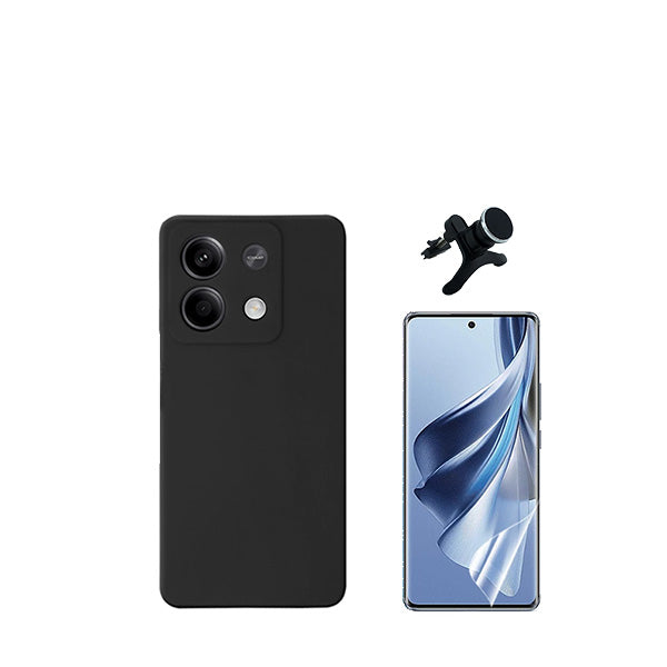 Kit Película Protectora de Hydrogel Frente + Capa Proteção Traseira Silicone + Suporte Magnético Com Pernas GIFT4ME para Xiaomi Redmi Note 13 - Preto