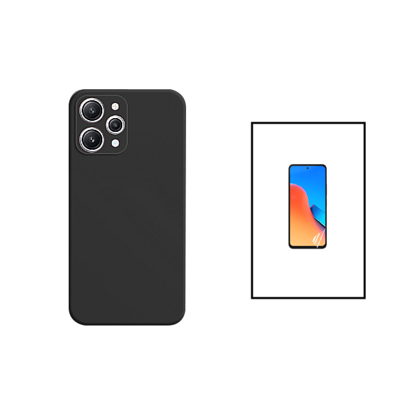 Kit Película Protectora de Hydrogel Frente + Capa Proteção Traseira Silicone para Xiaomi Redmi 12 - Preto