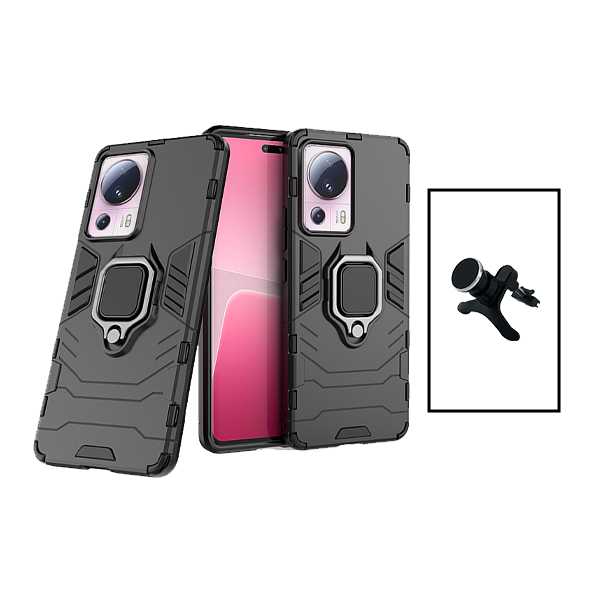 Kit Suporte Magnético Com Pernas + Capa de Proteção Militar Magnética para Xiaomi 13 Lite - Preto