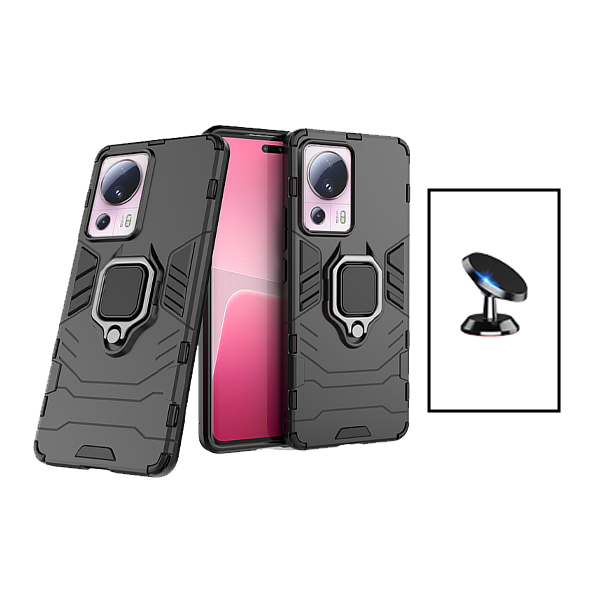 Kit Suporte Magnético + Capa de Proteção Militar Magnética para Xiaomi 13 Lite - Preto