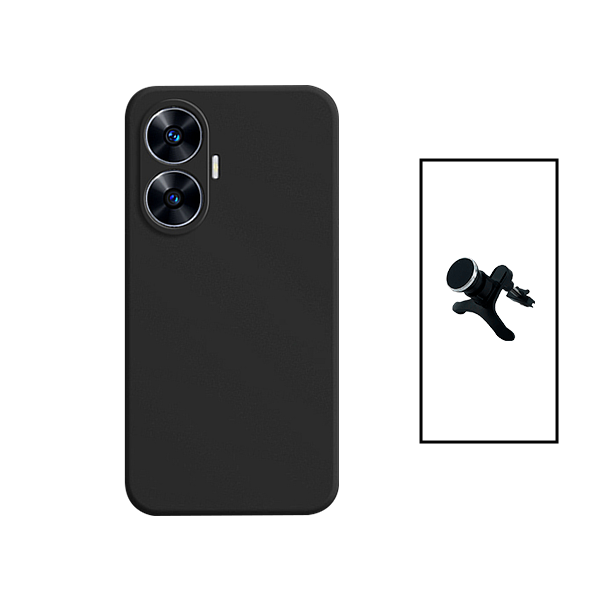 Kit Suporte Magnético Com Pernas + Capa Proteção Traseira Silicone para Realme C55 - Preto