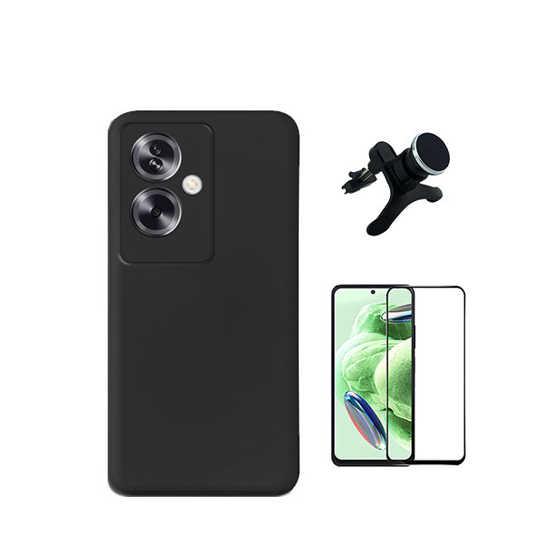 Kit Película de Vidro Temperado GorilasGlass + Capa Proteção Traseira Silicone + Suporte Magnético Com Pernas GIFT4ME para Oppo A79 5G - Preto