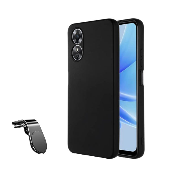 Kit Suporte de Carro Magnético L + Capa Proteção Traseira Silicone GIFT4ME para Oppo A58 4G - Preto