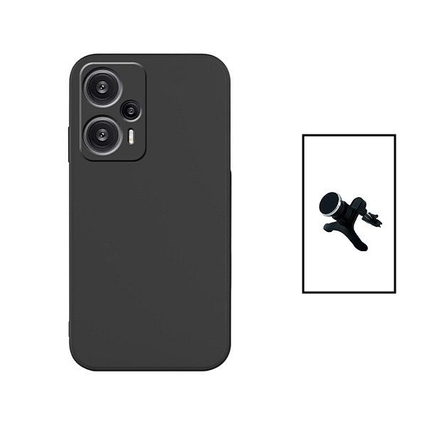 Kit Suporte Magnético Com Pernas + Capa Proteção Traseira Silicone para Xiaomi Poco F5 - Preto