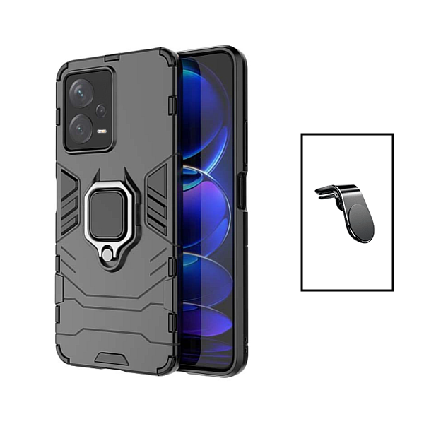 Kit Suporte de Carro Magnético L + Capa de Proteção Militar Magnética para Xiaomi Redmi Note 12 Pro Plus - Preto