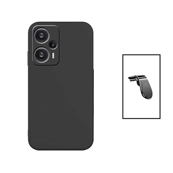 Kit Suporte de Carro Magnético L + Capa Proteção Traseira Silicone para Xiaomi Poco F5 - Preto
