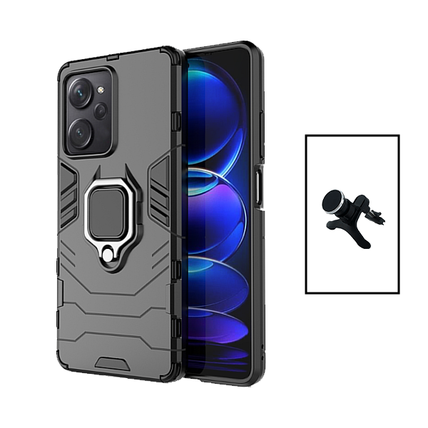 Kit Suporte Magnético Com Pernas + Capa de Proteção Militar Magnética para Xiaomi Poco X5 Pro - Preto