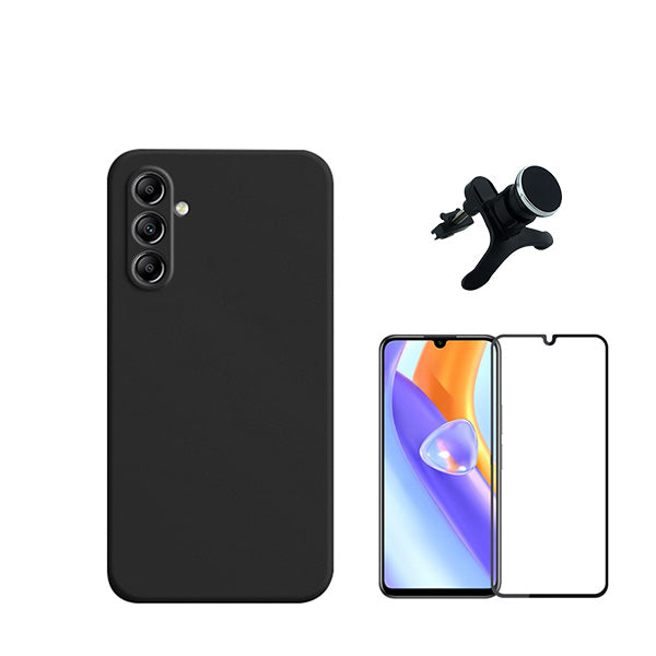 Kit Película de Vidro Temperado GorilasGlass + Capa Proteção Traseira Silicone + Suporte Magnético Com Pernas Phonecare para Samsung Galaxy A15 5G - Preto