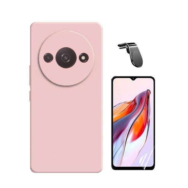 Kit Película ProtectOra de Hydrogel Frente + Capa Proteção Traseira Silicone + Suporte de Carro Magnético L GIFT4ME para Xiaomi Redmi A3 - Rosa