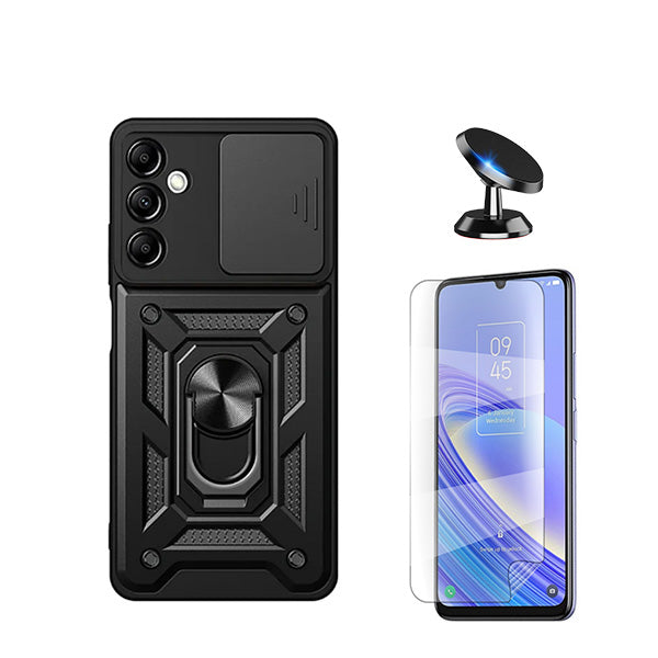 Kit Película Protectora de Hydrogel Frente + Capa de Proteção Militar Magnética Janela Deslizante + Suporte Magnético GIFT4ME para Samsung Galaxy A15 - Preto