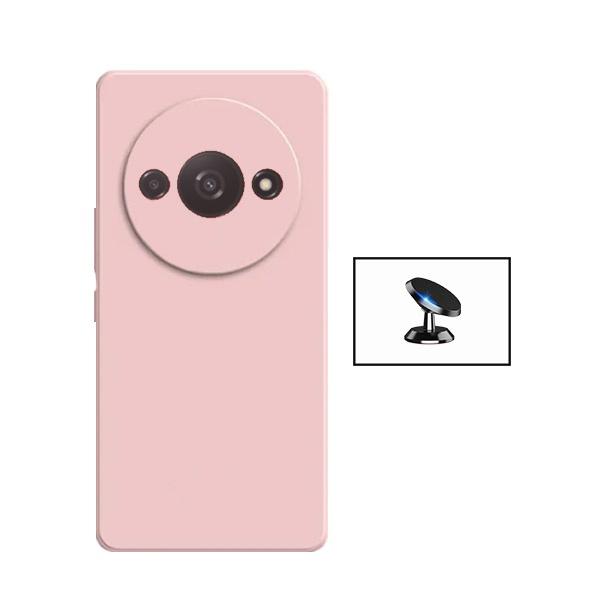 Kit Suporte Magnético + Capa Proteção Traseira Silicone GIFT4ME para Xiaomi Redmi A3 - Rosa
