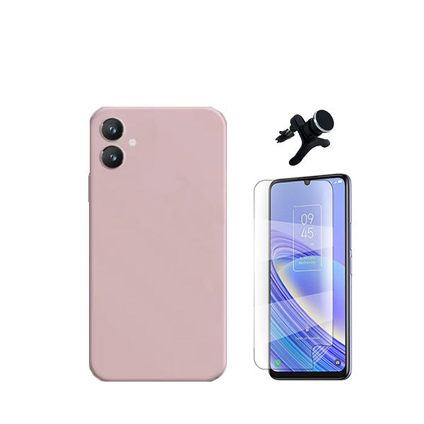 Kit Película Protectora de Hydrogel Frente + Capa Proteção Traseira Silicone + Suporte Magnético Com Pernas Phonecare para Samsung Galaxy A05 - Rosa