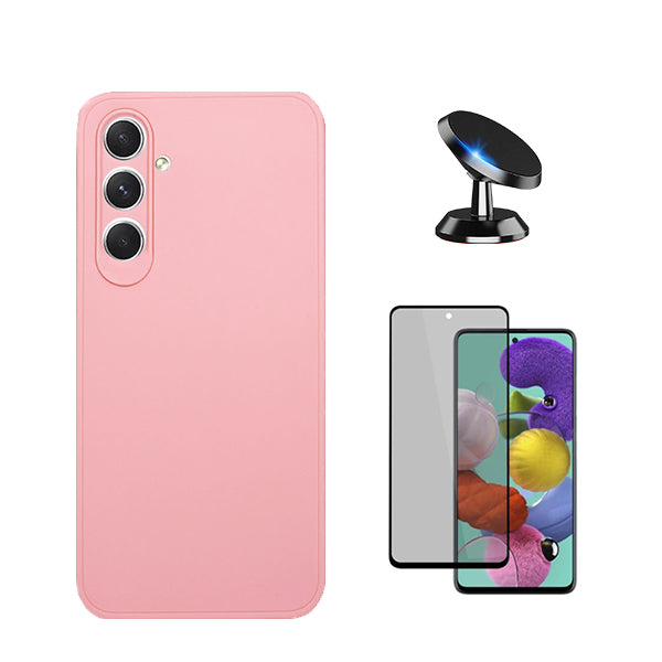 Kit Película de Vidro Temperado Privacidade + Capa Proteção Traseira Silicone + Suporte Magnético GIFT4ME para Samsung Galaxy S23 FE - Rosa