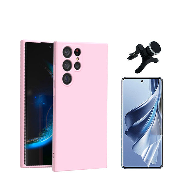 Kit Película Protectora de Hydrogel Frente + Capa Proteção Traseira Silicone + Suporte Magnético Com Pernas Phonecare para Samsung Galaxy S24 Ultra 5G - Rosa