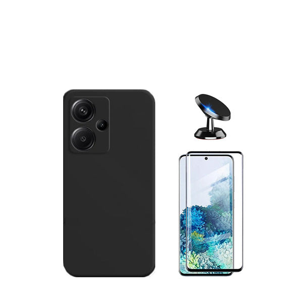 Kit Película de Vidro Temperado GorilasGlass + Capa Proteção Traseira Silicone + Suporte Magnético GIFT4ME para Xiaomi Redmi Note 13 Pro+ Plus - Preto
