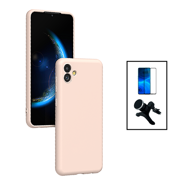 Kit Película de Vidro Temperado GorilasGlass + Capa Proteção Traseira Silicone + Suporte Magnético Com Pernas para Samsung Galaxy F04 - Rosa