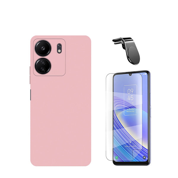 Kit Película Protectora de Hydrogel Frente + Capa Proteção Traseira Silicone + Suporte de Carro Magnético L GIFT4ME para Xiaomi Redmi 13C - Rosa