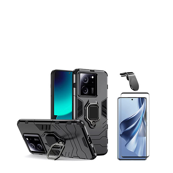 Kit Película de Vidro Temperado GorilasGlass + Capa de Proteção Militar Magnética + Suporte de Carro Magnético L GIFT4ME para Xiaomi 13T - Preto