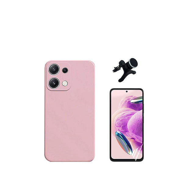 Kit Película Protectora de Hydrogel Frente + Capa Proteção Traseira Silicone + Suporte Magnético Com Pernas GIFT4ME para Xiaomi Redmi Note 13 4G - Rosa
