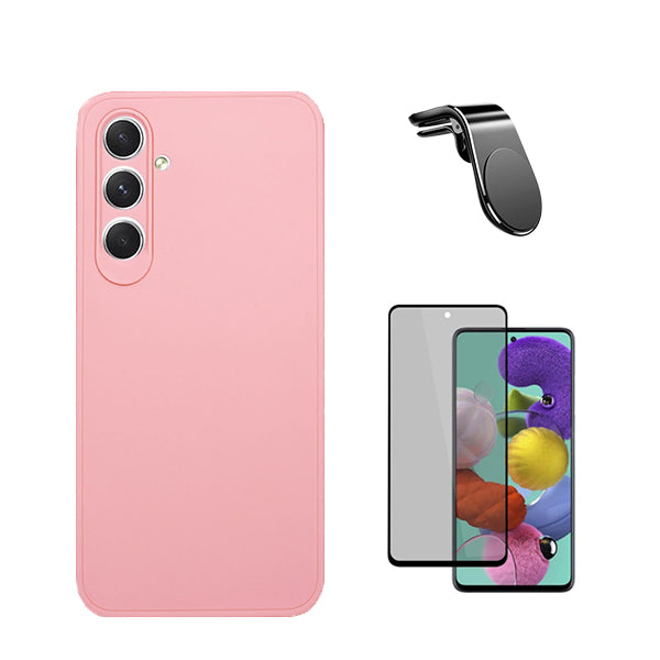 Kit Película de Vidro Temperado Privacidade + Capa Proteção Traseira Silicone + Suporte Magnético Com Pernas GIFT4ME para Samsung Galaxy S23 FE - Rosa