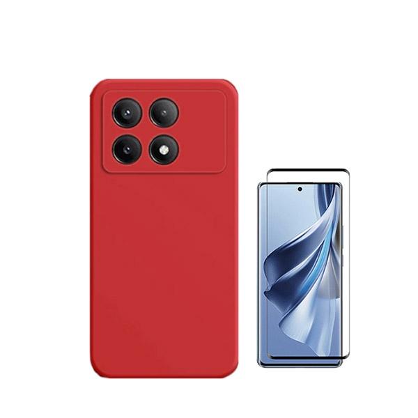 Kit Película de Vidro Temperado GorilasGlass + Capa Proteção Traseira Silicone GIFT4ME para Xiaomi Poco X6 Pro 5G - Vermelha