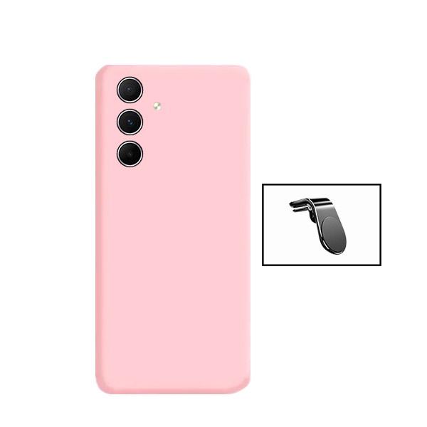 Kit Suporte de Carro Magnético L + Capa Proteção Traseira Silicone GIFT4ME para Samsung Galaxy A35 5G - Rosa