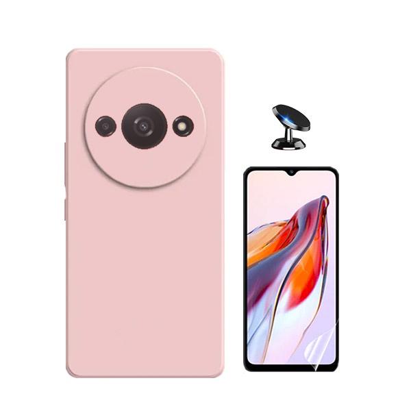 Kit Película ProtectOra de Hydrogel Frente + Capa Proteção Traseira Silicone + Suporte Magnético GIFT4ME para Xiaomi Redmi A3 - Rosa
